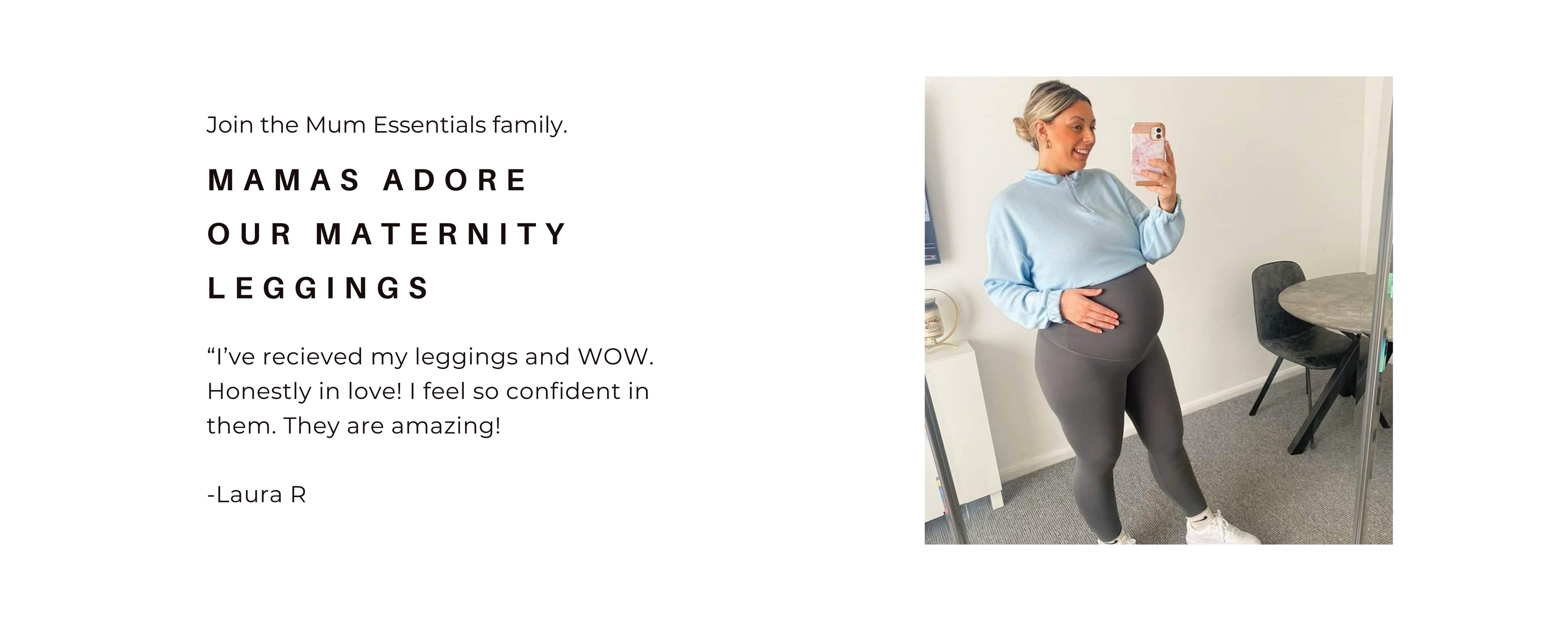 "An expectant mother confidently wearing grey maternity leggings, showcasing comfort and style during pregnancy."